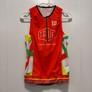 Wattie Ink Spire MKE Mens‎ Cycling Rowing TRX Jersey Orange Sleeveless Zip Small